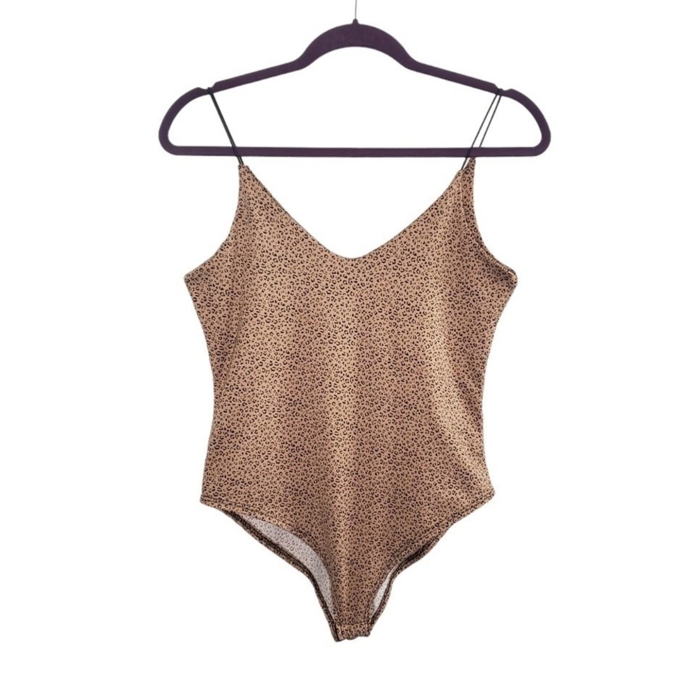 Gaze Leopard Bodysuit Women's Size S Nude Pink & Black Stretch Snap Bottom